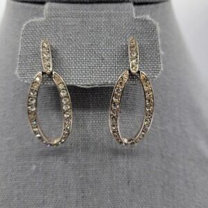 Vintage Monet Silvertone and White‎ Crystal Door Knocker Earrings